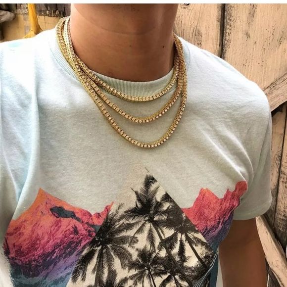 18K Tennis Chain Clear Cz Diamonds Necklace NEW - Picture 2 of 2